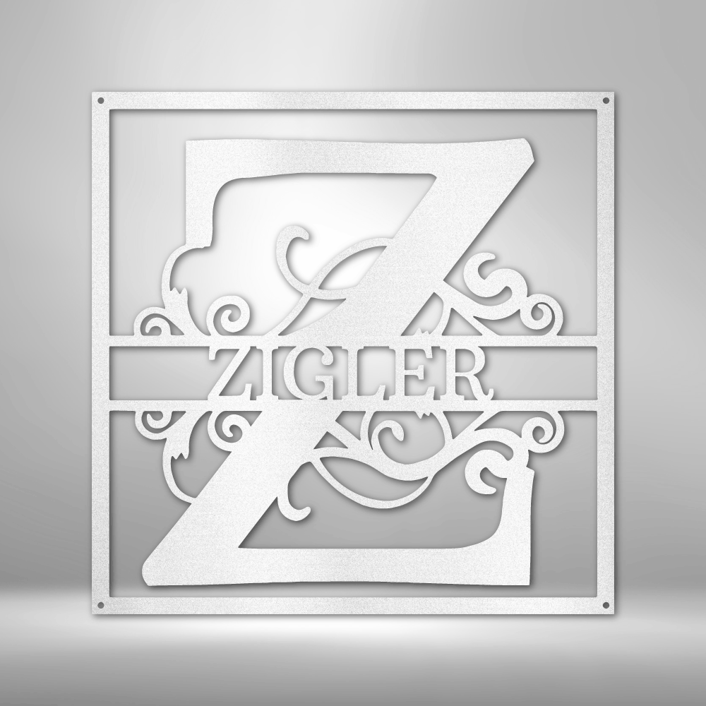 Split Square with Simple Initial Letter -  Metal Sign, Family Name Sign, Initial Wall Decor, Front Porch Name Sign