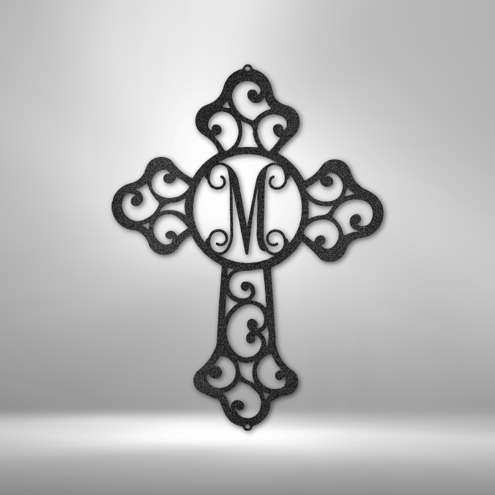 Personalized Cross with Initial Letter - Custom Metal Sign - Christian Metal Wall Art, Christian Artwork