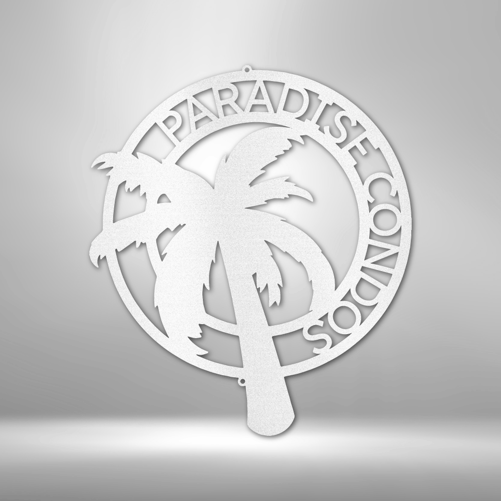 Round Palm Tree Metal Sign, Personalized Beach Metal Wall Sign, Wall Art Customized, Beach House Decor, Pool Sign