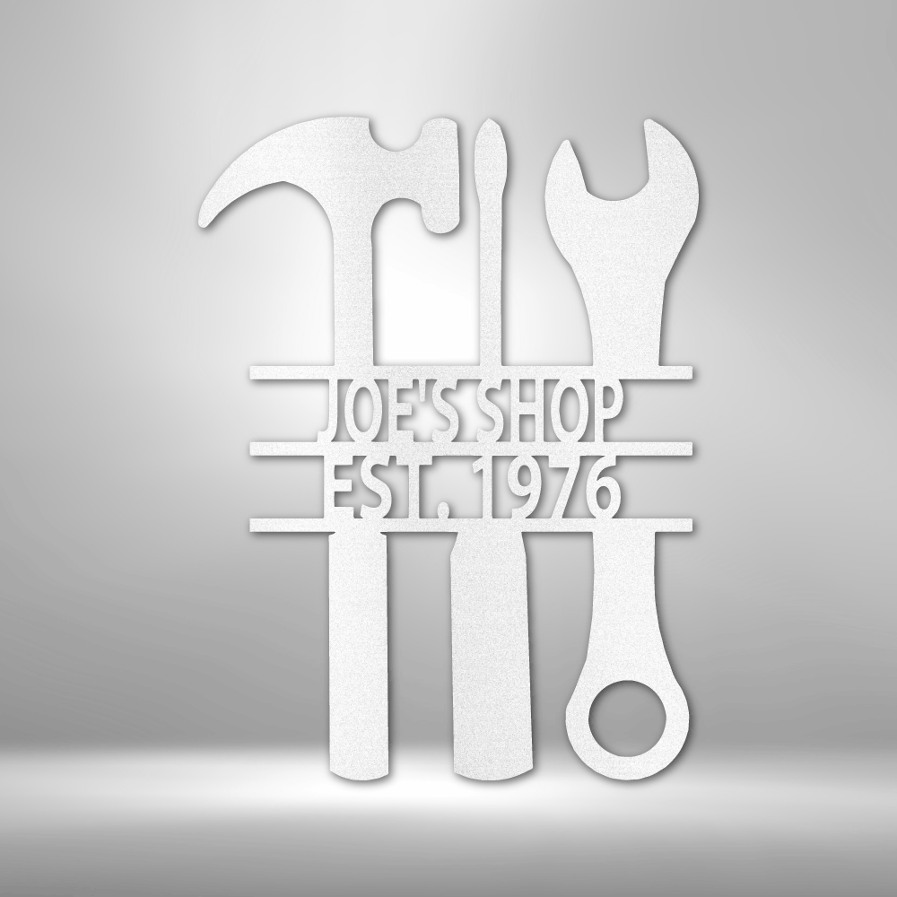 Tool Sign with Hammer, Screwdriver, and Wrench  -  Personalized Workshop Sign, Custom Garage Sign, Workshop, Man Cave Decor, Large Metal Sign