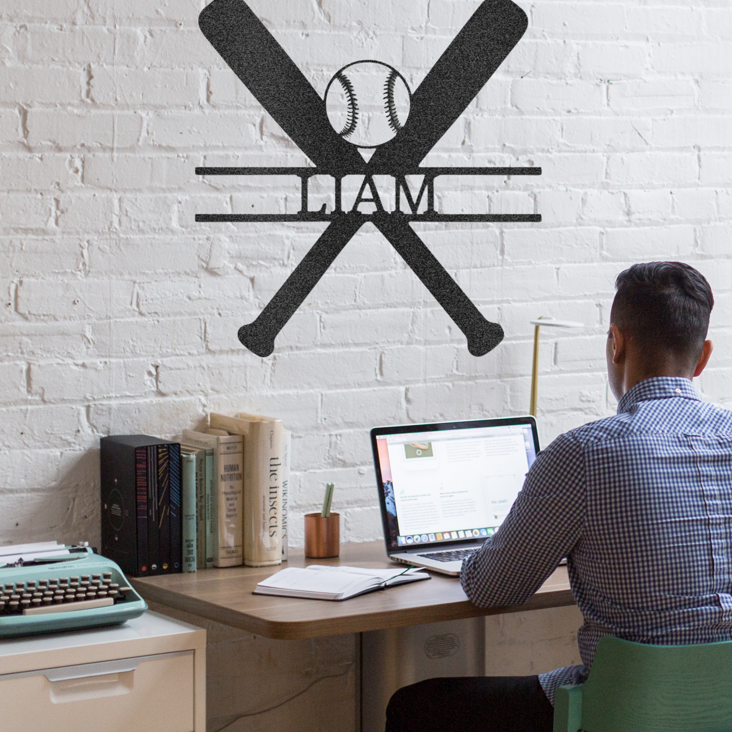 Baseball and Bat Sign - Custom Metal Baseball Sign - Playroom Sign, Gift for Baseball Player