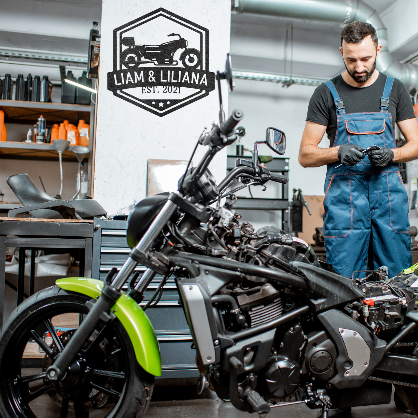 Motorcycle Sign - Personalized Metal Sign - Bike Plaque Monogram - Biker Couple - Gift for Biker, Gift for Rider