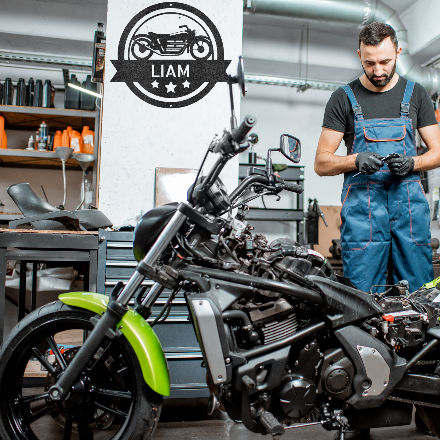 Motorcycle Sign - Personalized Metal Sign - Bike Plaque Monogram - Motorcycle Circle - Gift for Biker, Gift for Rider