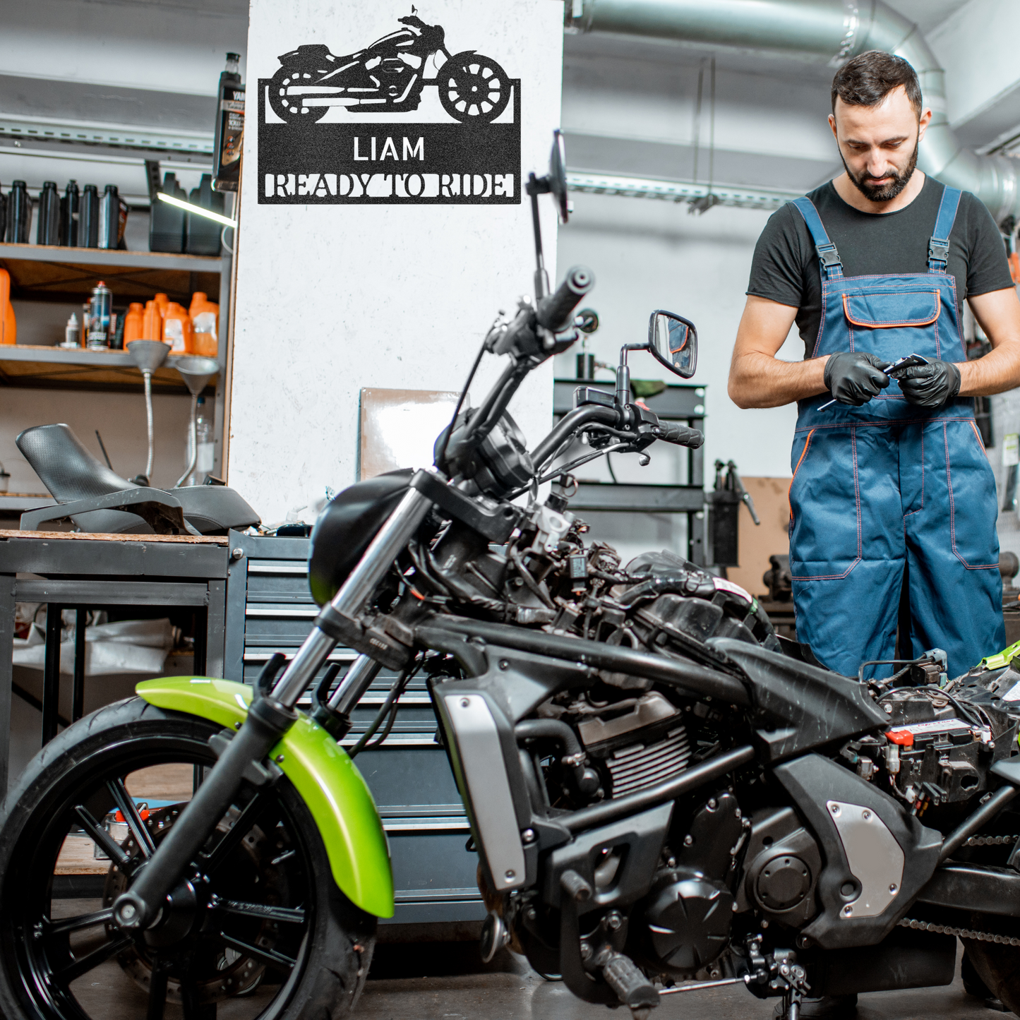 Motorcycle Sign - Personalized Metal Sign - Bike Plaque Monogram - Ready to Ride - Gift for Biker, Gift for Rider