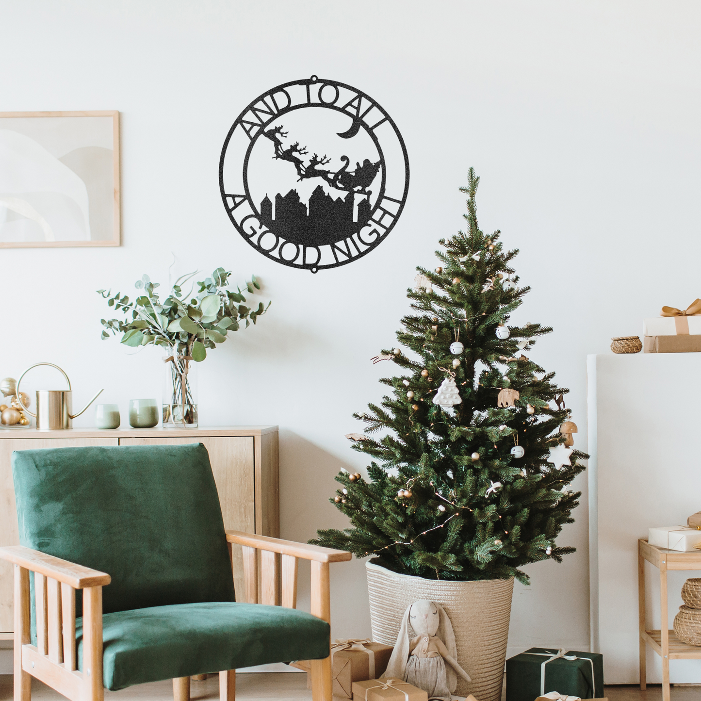 Personalized Christmas Metal Wall Sign, Santa Claus Over City, Christmas Decor, Custom Holiday Decor, Holiday Gift, Christmas Wreath Door Decor