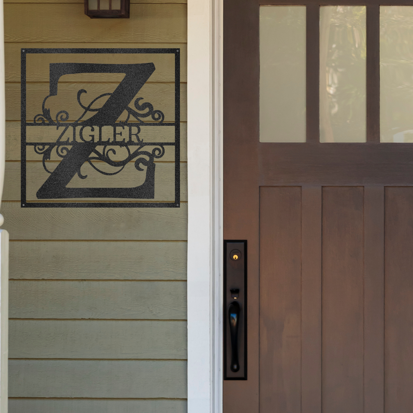 Split Square with Simple Initial Letter - Metal Sign, Family Name Sign, Initial Wall Decor, Front Porch Name Sign