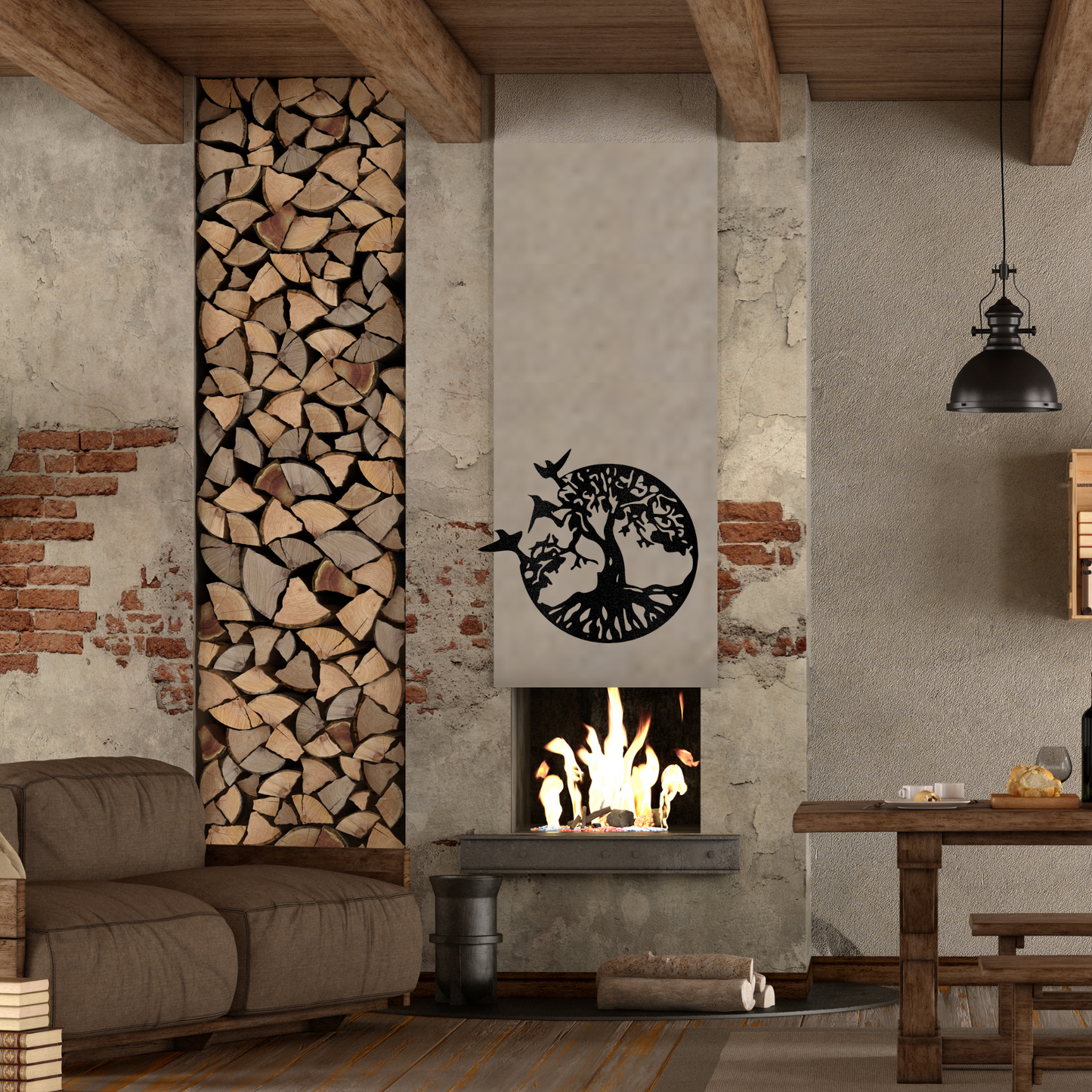 Tree with Three Flying Birds - Metal Sign