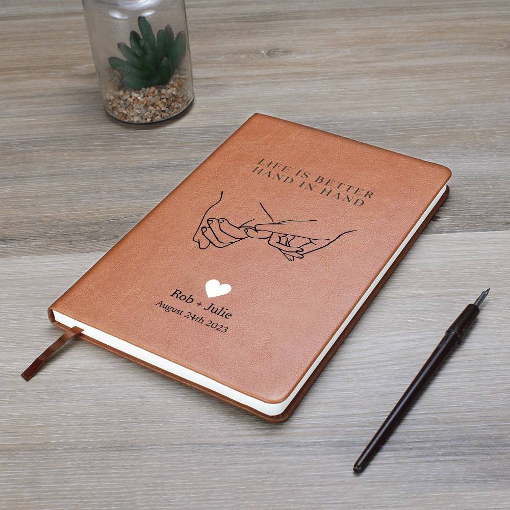 Personalized Leather Journal - Hand In Hand - Love Letters, Memory Book