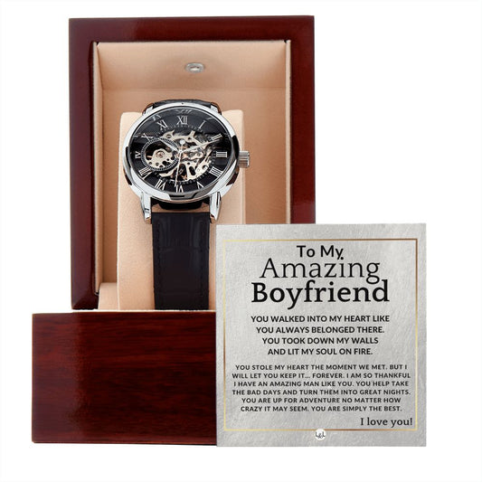 To My Boyfriend - Simply The Best - Men's Openwork Watch + Watch Box - Meaningful Christmas, Valentine's Day Birthday, or Anniversary Present For Him