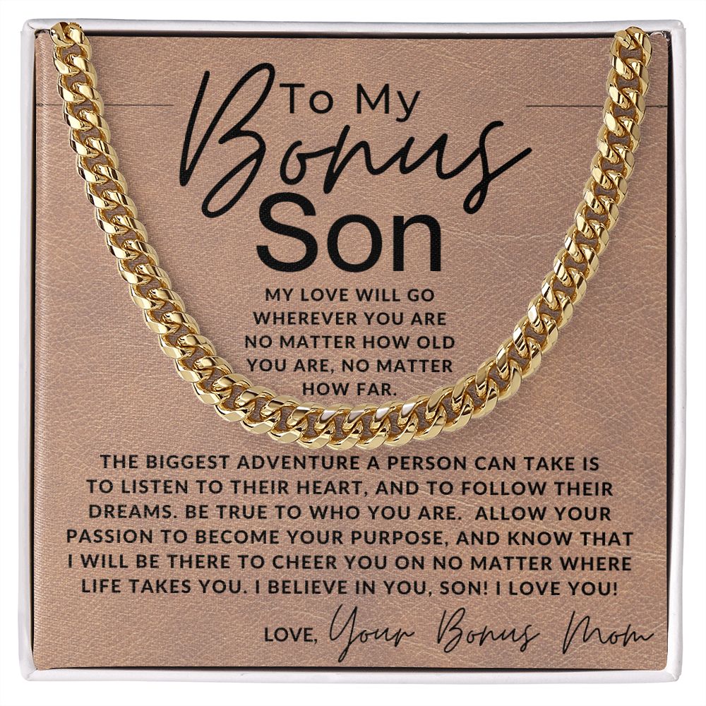 No Matter What - to My Bonus Son (Gift from Bonus Mom) - Christmas Gifts, Birthday Present, Graduation, Valentine's Day 14K Yellow Gold Finish /