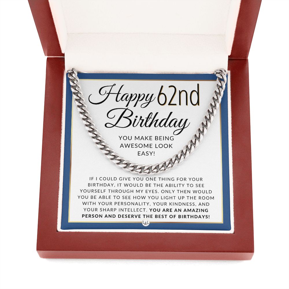 62nd Birthday Gift For Him - Chain Necklace For 62 Year Old Man's Birthday - Great Birthday Gift For Men - Jewelry For Guys - Liliana and Liam