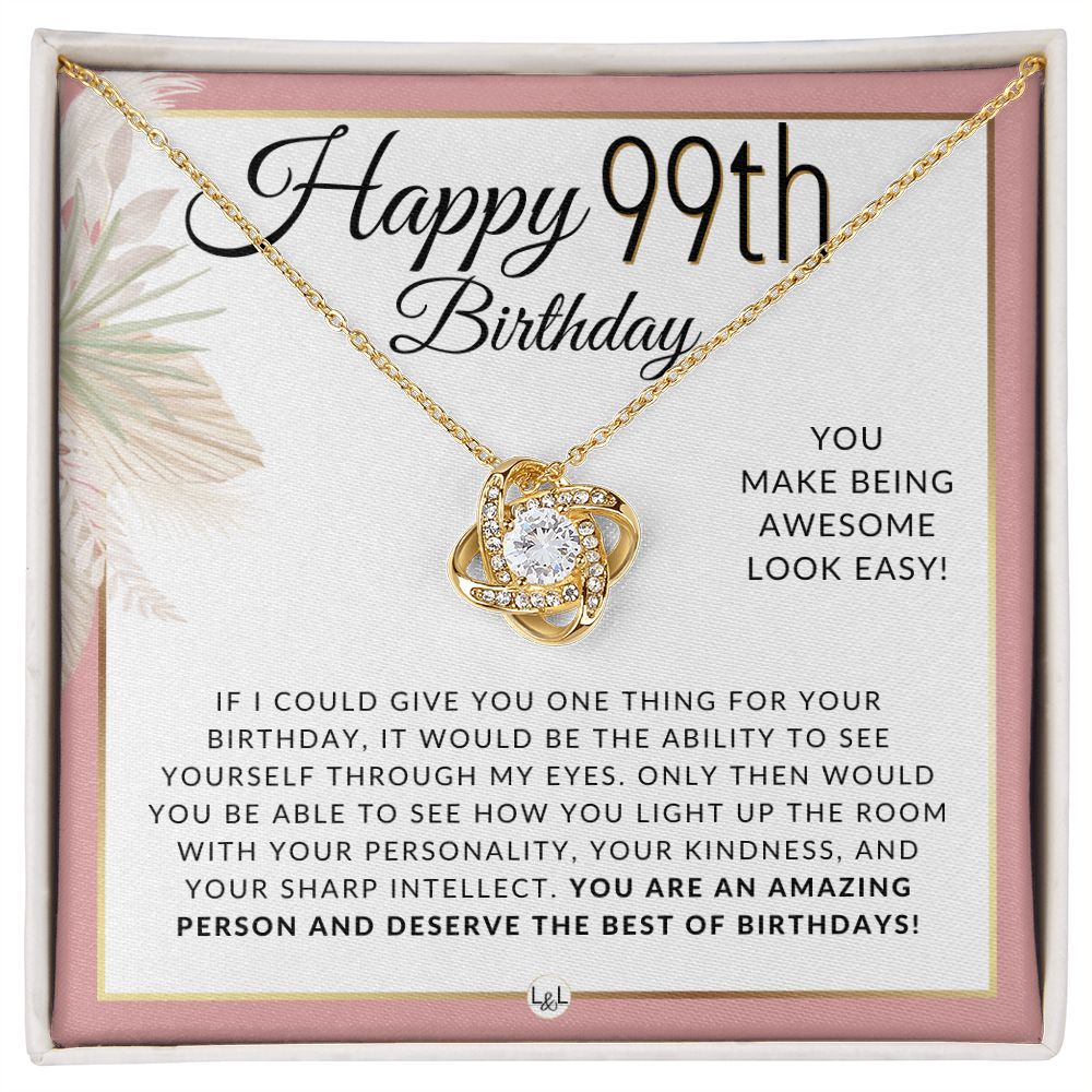 99th Birthday Gift for Her - Necklace for 99 Year Old - Beautiful Woman's Birthday Pendant Jewelry 18K Yellow Gold Finish / Standard Box
