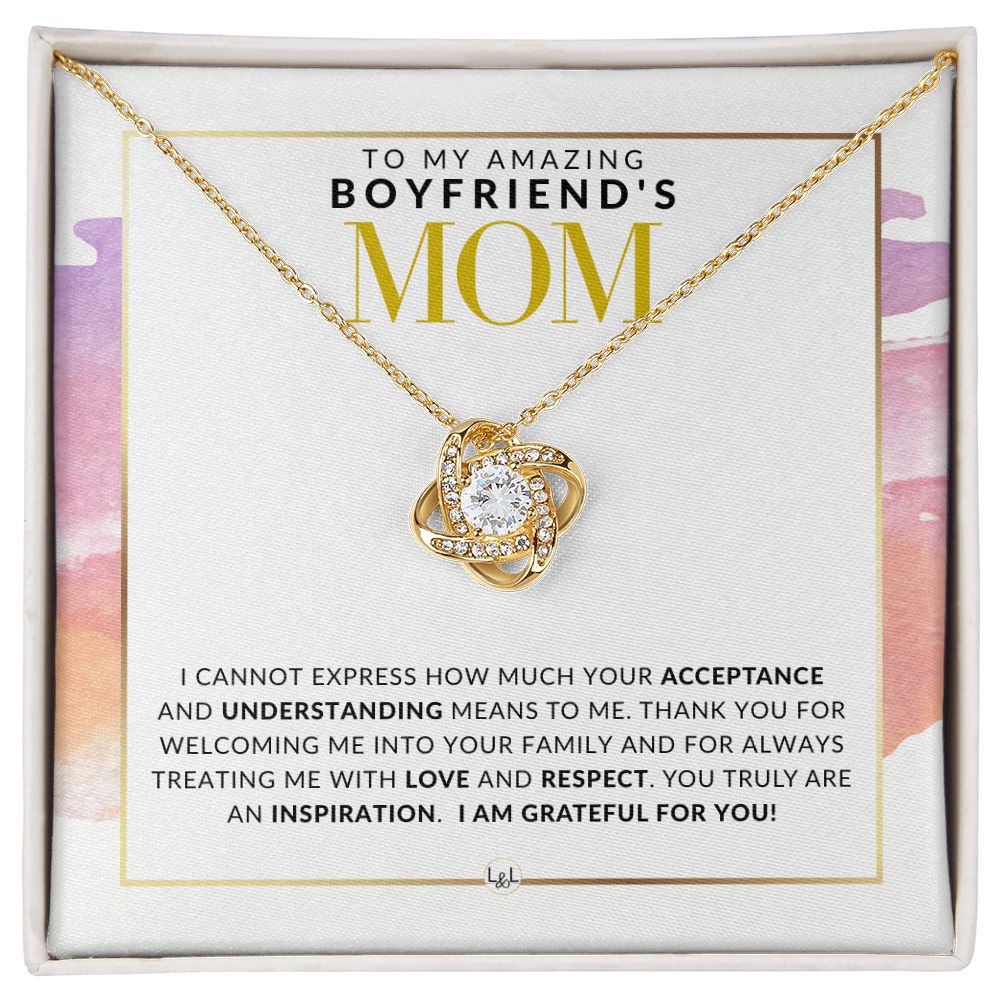 Boyfriend's Mom Gift - You're One Amazing Mom - Love Knot Necklace 14K White Gold Finish / Standard Box