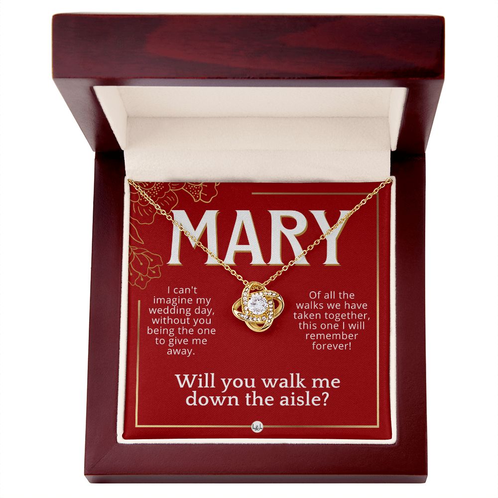 Will You Walk Me Down The Aisle - Custom Name Wedding Day Give Me Away Proposal From The Bride Necklace - Red and Gold Wedding Theme