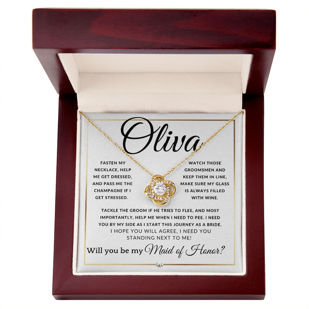 Maid of Honor Proposal - Wedding Party Necklace - Gift From Bride - Need You By My Side - Custom Name - Elegant White and Gold Wedding Theme