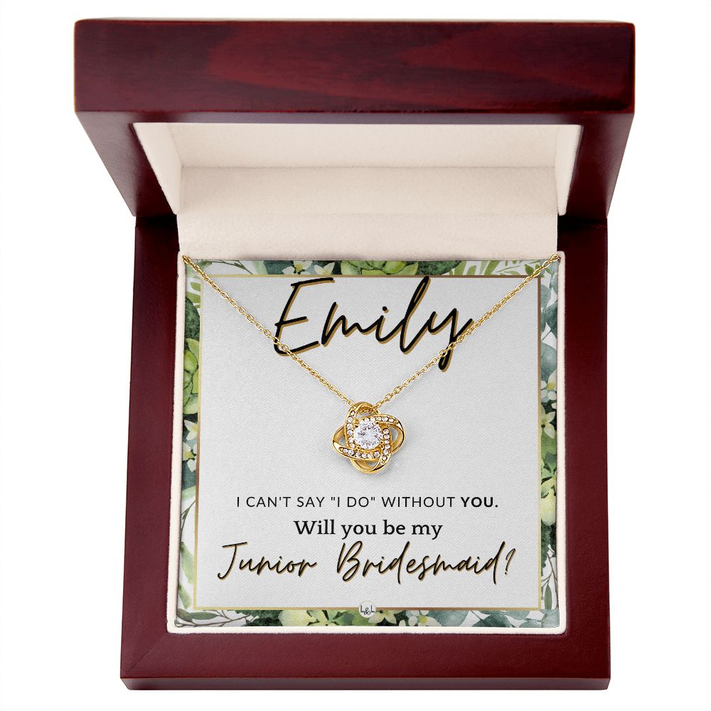 Junior Bridesmaid Proposal, Custom Name - Wedding Party Gift From Bride - Be My Jr. Bridesmaid , White and Green, Eucalyptus Wedding