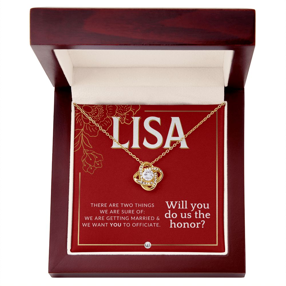 Wedding Officiant Proposal, Custom Name - Female Officiant, Vow Renewal - Do Us The Honor Necklace - Red and Gold Wedding Theme