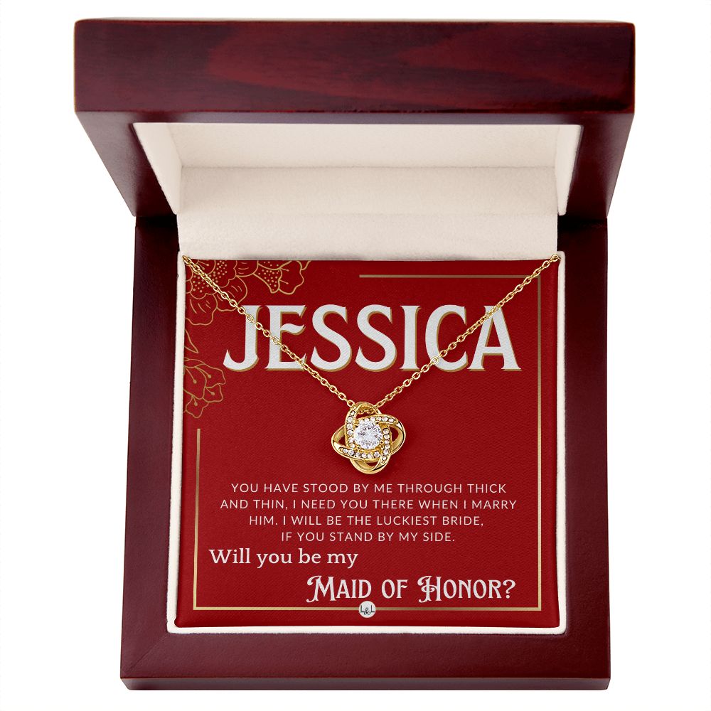 Maid of Honor Proposal, Custom Name - Be My Maid Of Honor, MOH Gift From Bride, Need You There Necklace - Red and Gold Wedding Theme