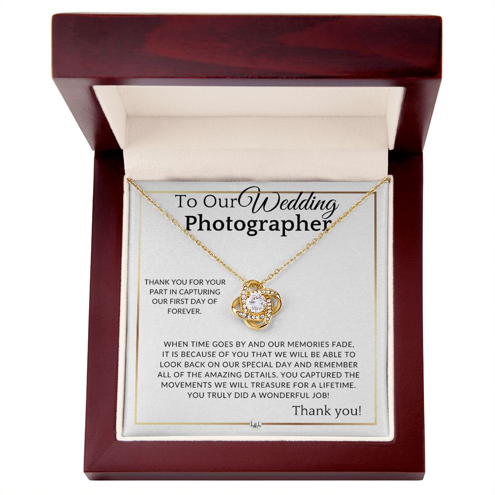 Wedding Photographer Thank You Gift - For Female Photographer - Elegant White and Gold Wedding Theme - Liliana and Liam