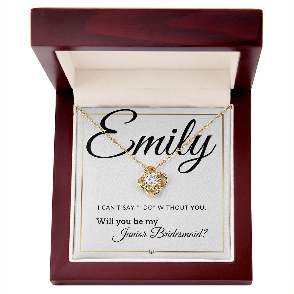 Junior Bridesmaid Proposal - Wedding Party Necklace - Gift From Bride - Will you be my Jr. Bridesmaid - Custom Name - Elegant White and Gold Wedding Theme