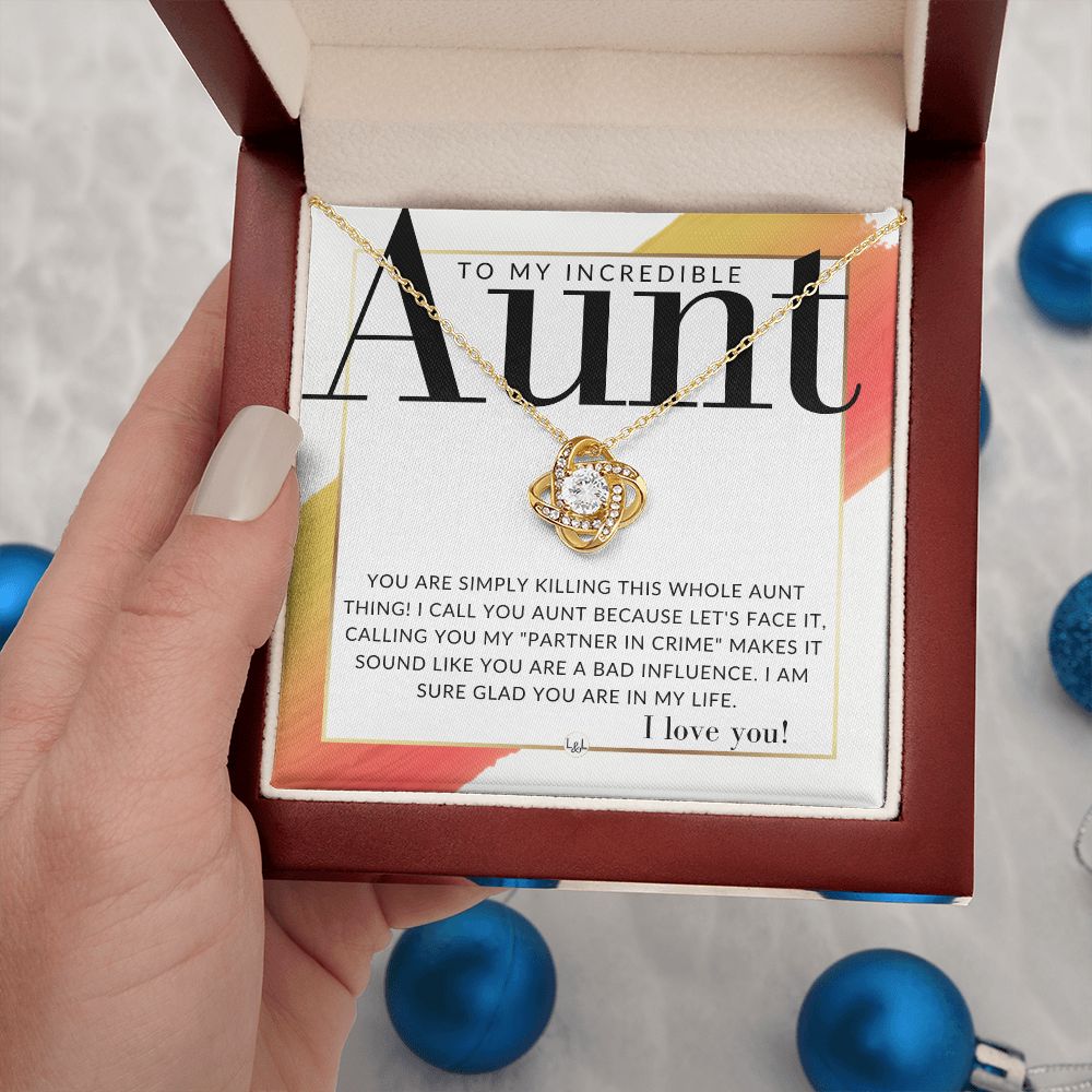 Funny Gift For Your Aunt - Present for Auntie From Niece or Nephew - Pendant Necklace - Great For Christmas, Her Birthday, Or As An Encouragement Gift