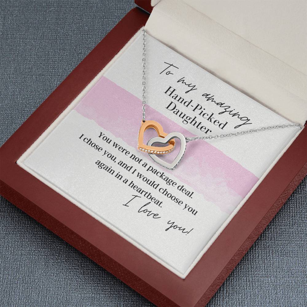To My Amazing Hand Picked Daughter - Interlocking Hearts - Pendant Necklace