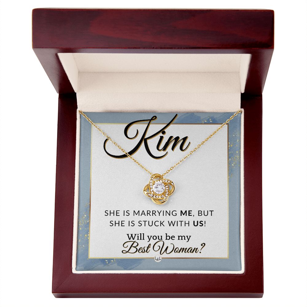 Best Woman Proposal, Custom Name - Wedding Party Necklace Gift From Groom - Be My Best Woman , Dusty Blue And Gold Wedding Theme - Jewelry - Personalized Gift