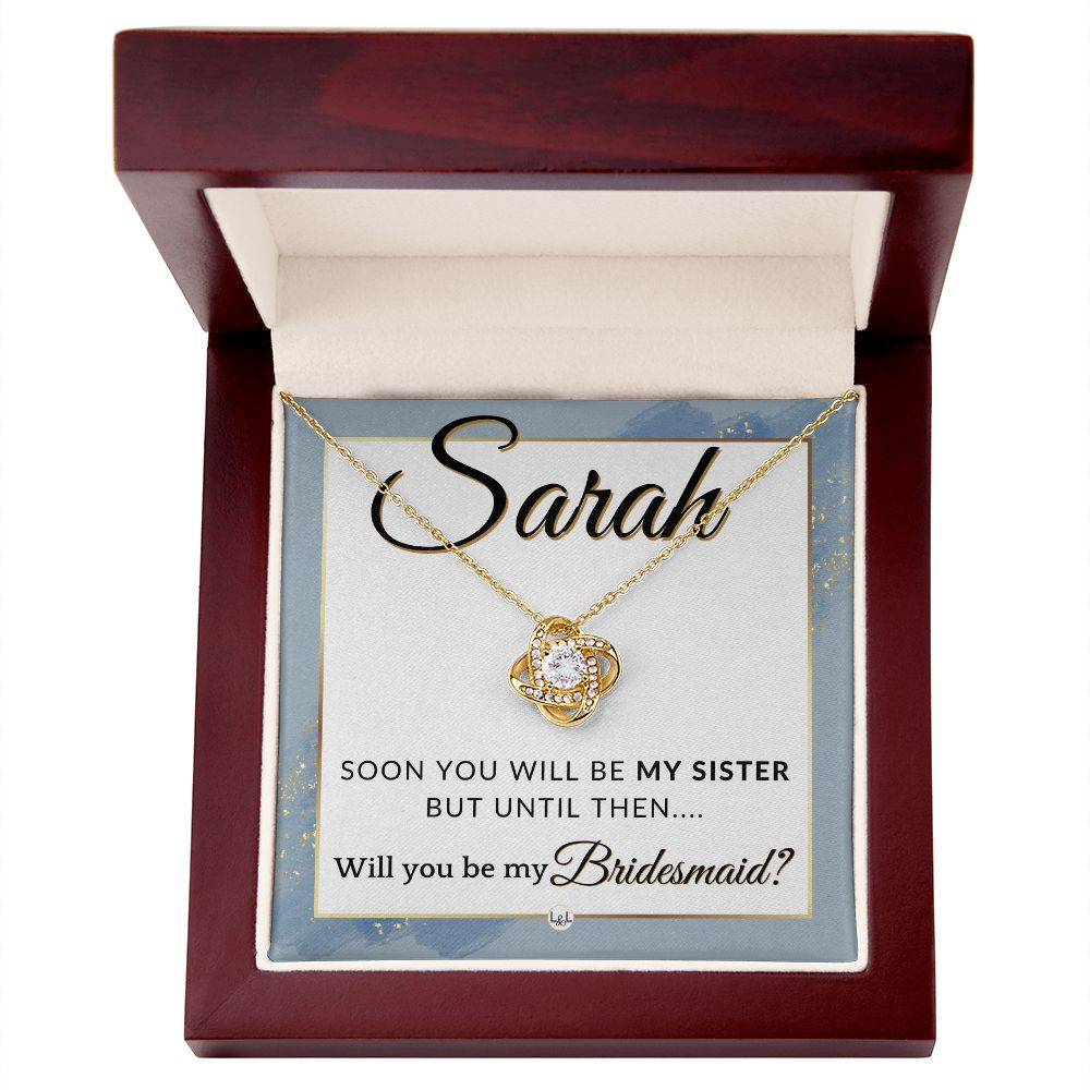 Bridesmaid Proposal, Custom Name - Will You Be My Bridesmaid, Sister in Law - Wedding Party , Dusty Blue And Gold Wedding Theme - Jewelry - Personalized Gift