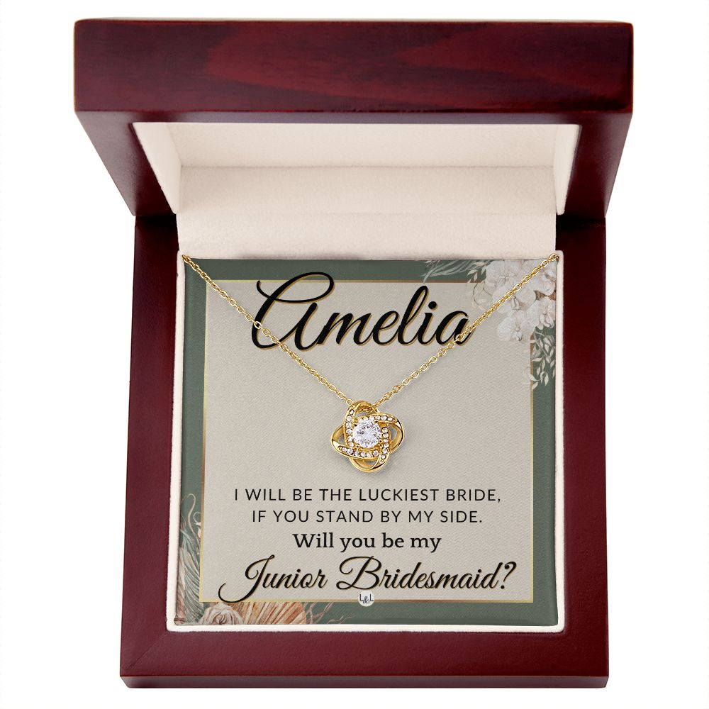 Junior Bridesmaid Proposal, Custom Name - Great Wedding Party Gift From Bride - Be By My Side , Sage Green & Boho Wedding Theme - Jewelry - Personalized Gift