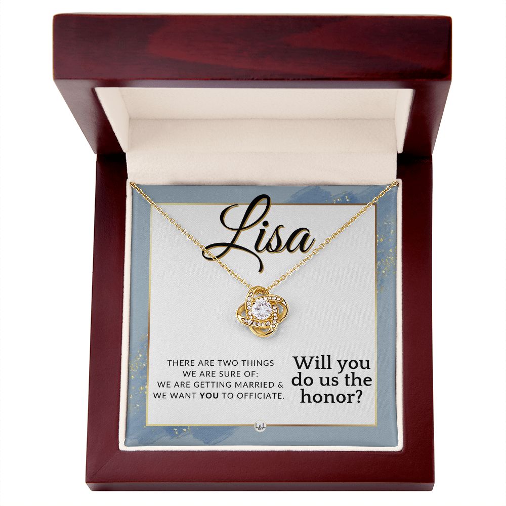 Wedding Officiant Proposal, Custom Name - Female Officiant, Vow Renewal - Do Us The Honor , Dusty Blue And Gold Wedding Theme - Jewelry - Personalized Gift