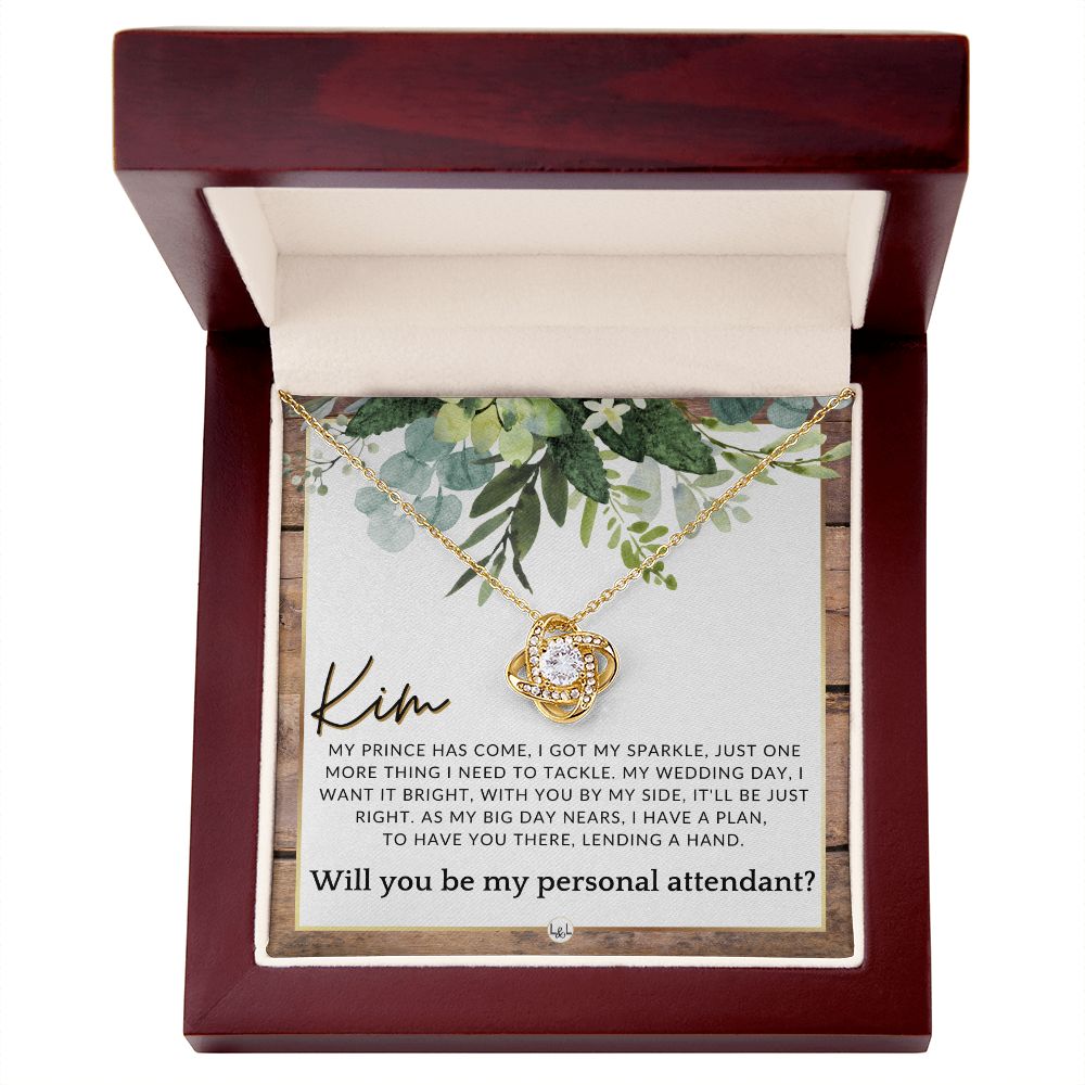Wedding Personal Attendant Proposal, Custom Name - Wedding Helper - Wedding Party Gift Idea , Rustic and Wood Wedding Theme - Jewelry - Personalized Gift
