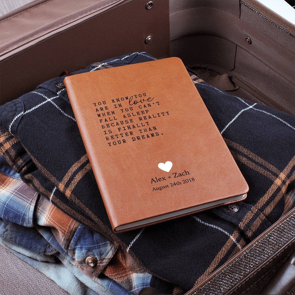 When You Are In Love - Custom Leather Journal - Couples Notebook - Liliana and Liam