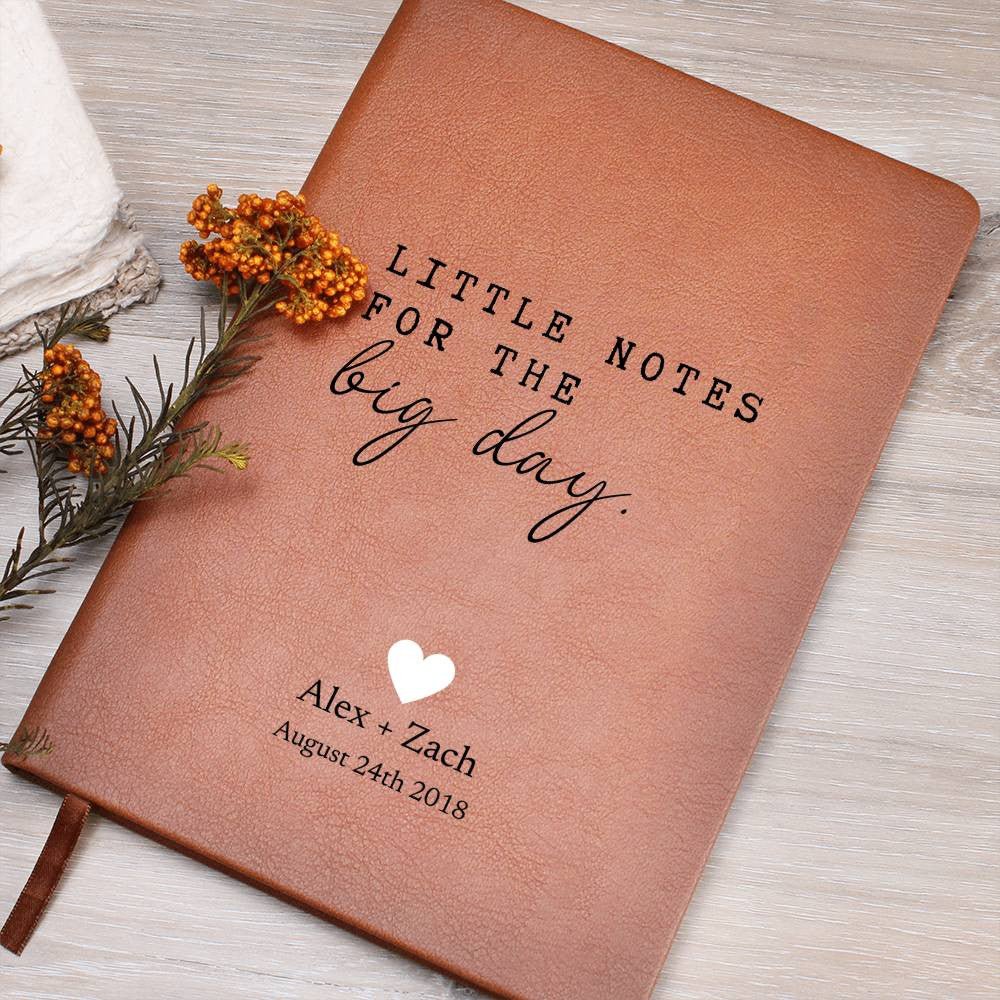 Little Notes For The Big Day - Custom Leather Journal - Wedding Planning Notebook - Liliana and Liam