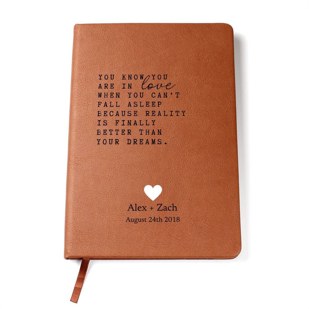 When You Are In Love - Custom Leather Journal - Couples Notebook - Liliana and Liam