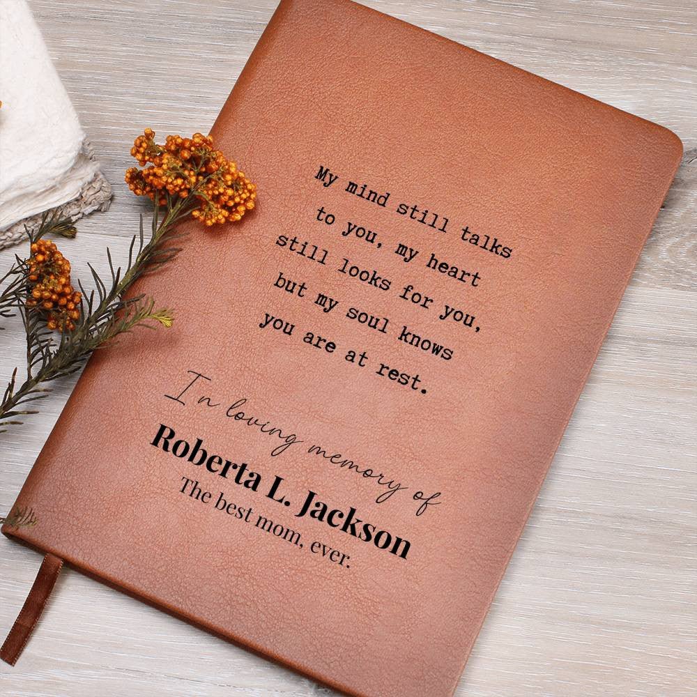 My Soul Knows - Custom Leather Journal - Sympathy, Memorial, Bereavement Notebook - Liliana and Liam