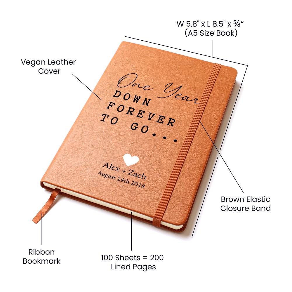 Personalized Leather Journal - One Year Down - Love Letters, Memory Book