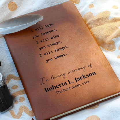 Never Forget You - Custom Leather Journal - Sympathy, Memorial, Bereavement Notebook - Liliana and Liam