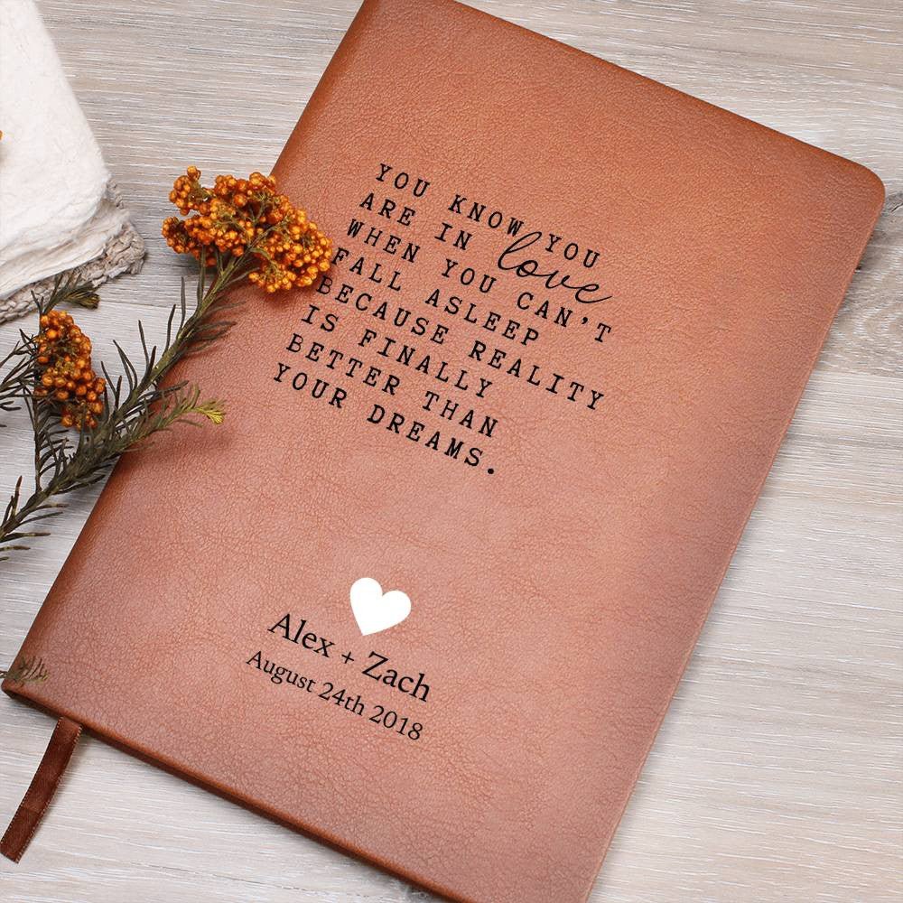 When You Are In Love - Custom Leather Journal - Couples Notebook - Liliana and Liam