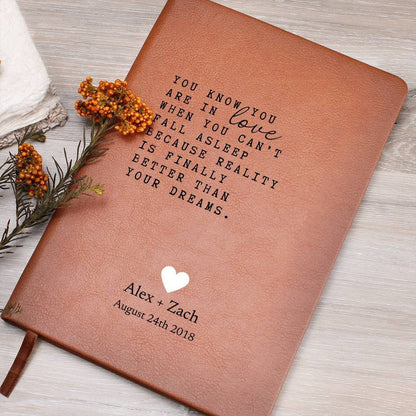 When You Are In Love - Custom Leather Journal - Couples Notebook - Liliana and Liam
