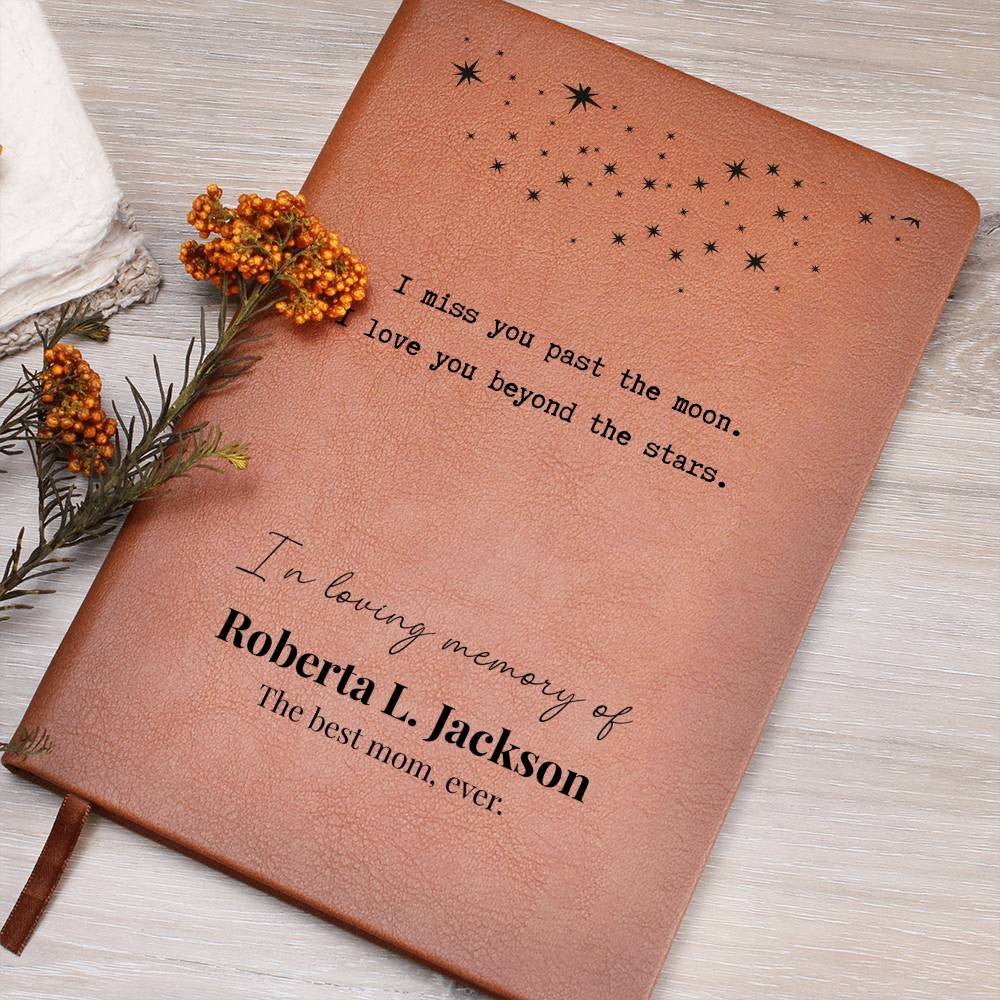 Beyond The Stars - Custom Leather Journal - Sympathy, Memorial, Bereavement Notebook - Liliana and Liam