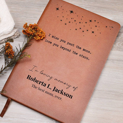 Beyond The Stars - Custom Leather Journal - Sympathy, Memorial, Bereavement Notebook - Liliana and Liam