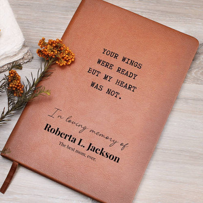 Your Wings Were Ready - Custom Leather Journal - Remembrance Notebook - Liliana and Liam