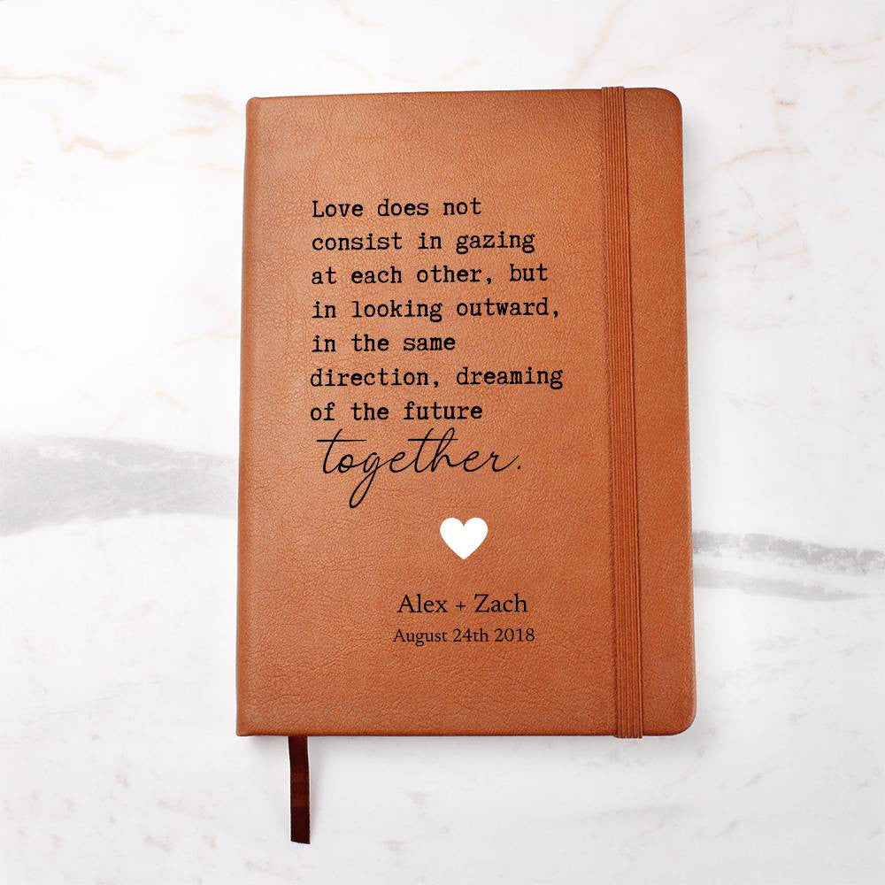 Personalized Leather Journal - Looking Outward Together - Custom Leather Notebook For The One You Love - Wedding or Anniversary Gift - Love Letters, Memory Book