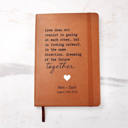 Looking Outward Together - Custom Leather Journal - Couples Notebook - Liliana and Liam