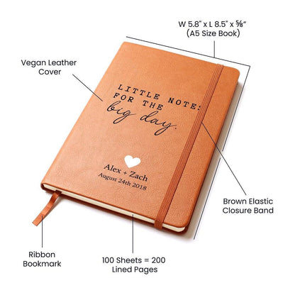 Little Notes For The Big Day - Custom Leather Journal - Wedding Planning Notebook - Liliana and Liam