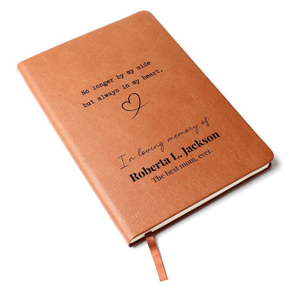 Personalized Grief Journal - Always In My Heart - Leather Remembrance Notebook - Sympathy, Memorial, Bereavement Gift - Liliana and Liam