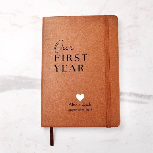 Our First Year - Custom Leather Journal - Couples Notebook - Liliana and Liam