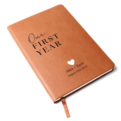 Our First Year - Custom Leather Journal - Couples Notebook - Liliana and Liam