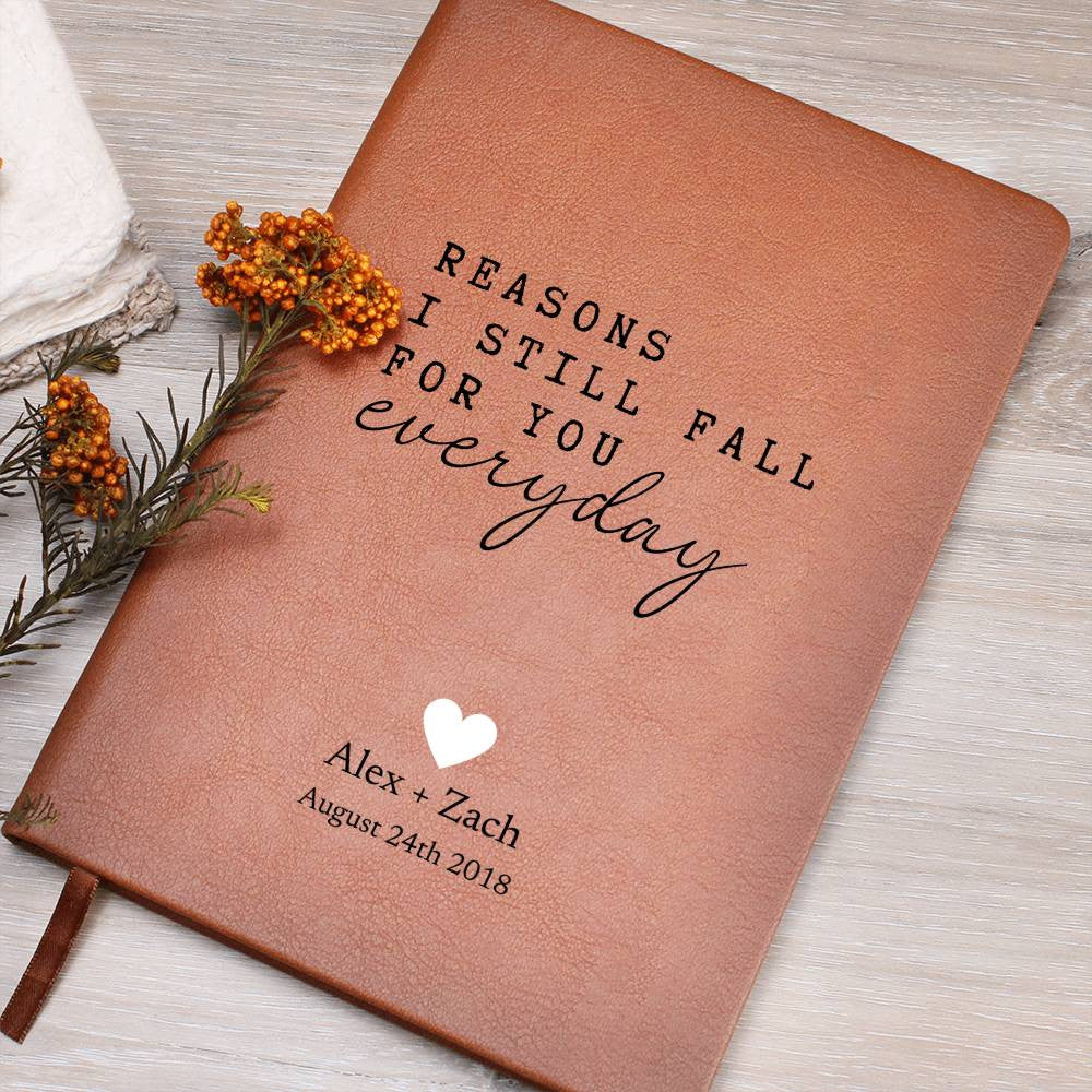 Personalized Leather Journal - Reasons I Fall For You - Custom Leather Notebook For The One You Love - Wedding or Anniversary Gift - Love Letters, Memory Book