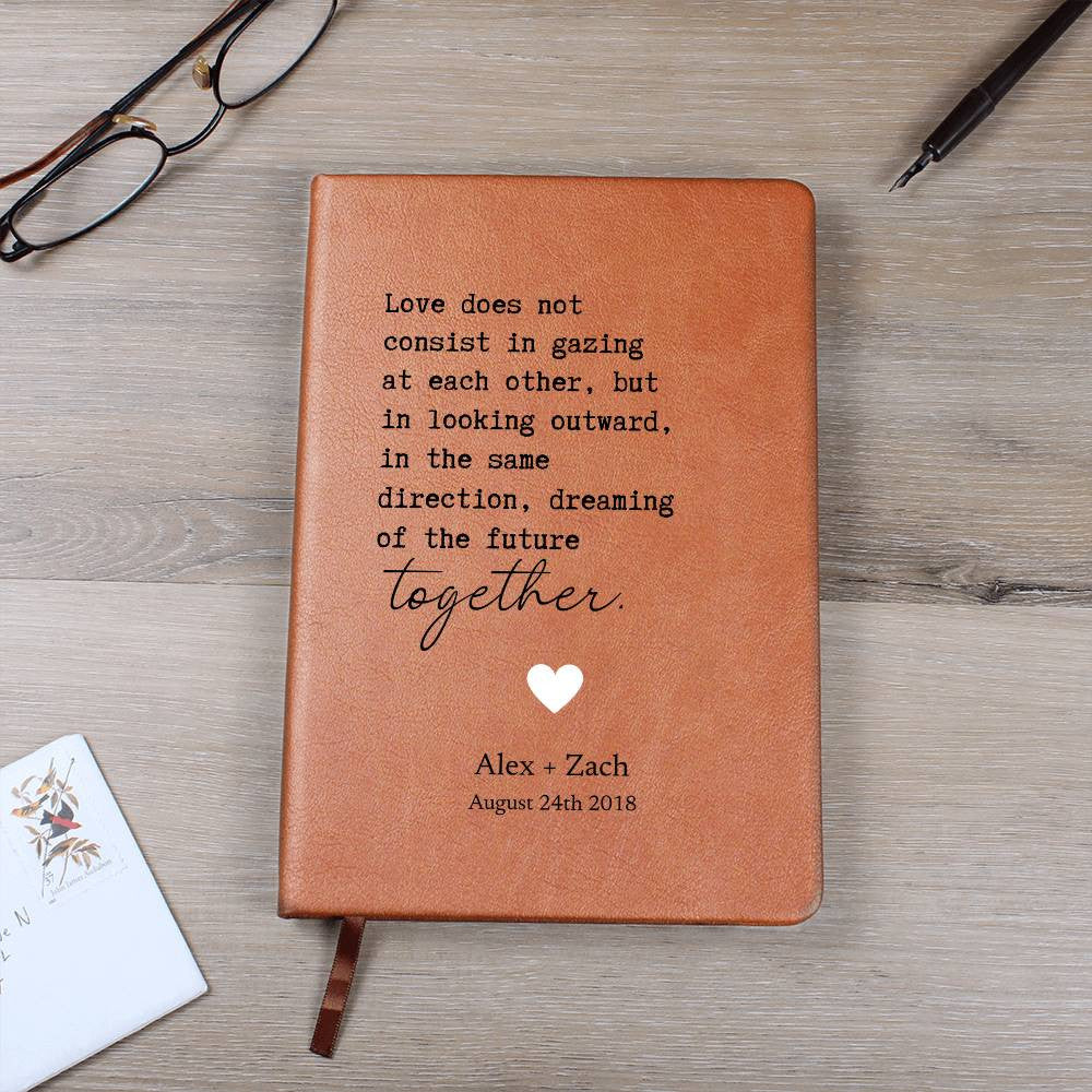 Personalized Leather Journal - Looking Outward Together - Custom Leather Notebook For The One You Love - Wedding or Anniversary Gift - Love Letters, Memory Book